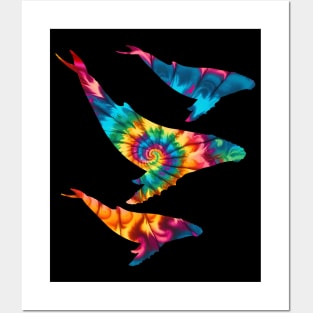 Humpback Whales rainbow Tie Dye Pattern Posters and Art